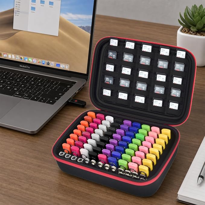 Comecase USB Flash Drive Case, Holds 85 USB Drives and 25 SD Cards | Pre-Cut Foam Stores 85 USB & 25 SD Cards; EVA Hard Shell, Black+Red Zipper, X-Large, Case Only - Image 9
