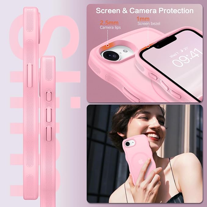 BENTOBEN Magnetic for iPhone 17e Case,Cute Wavy Frame [Compatible with MagSafe] Translucent Matte Anti-Slip TPU Bumper Women Girls Boys Men Shockproof Drop Protective Cover for iPhone 17e,Light Pink - Image 4