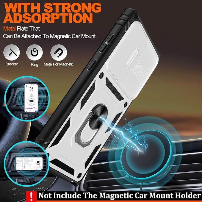 Gritup for Samsung Galaxy S23 Ultra Case with 2PCS Screen Protector, Build in 360° Rotating Ring Kickstand, Military Grade Protective Case for S23 Ultra Phone, White+Black - Image 6