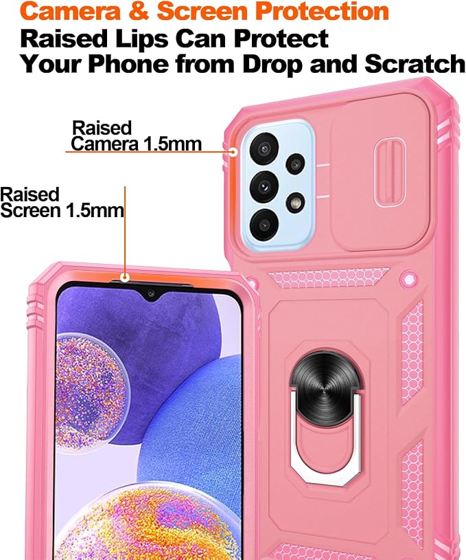 Gritup for Galaxy A23 5G Case Military-Grade Shockproof with Kickstand Pink | (   ) with 2 PCS Screen Protector, Slide Camera Cover, Heavy Duty Funda para A 23 5G Cover, Pink - Image 5