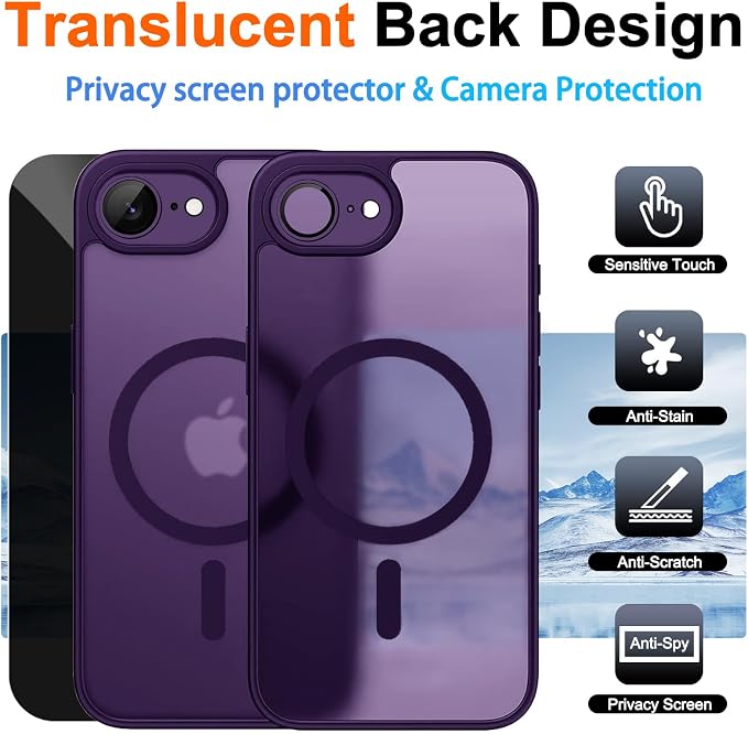 Magnetic for iPhone 17e Case & iPhone 16e Case, Purple | Full Camera Protection, with Privacy Screen Protector, Compatible with MagSafe, Matte Shockproof Cover for 17 e / 16 e - Image 2