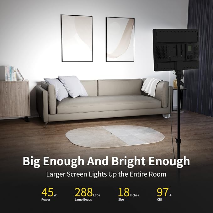 18" 45W Bi-Color LED Video Light Panel with 2.4G Magnetic Remote | CRI 97+ 3200K-5600K Ultra Thin Photography Key Lighting for for Game/YouTube/Zoom/Photography/Studio - Image 2