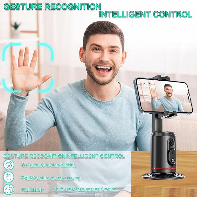 Crienten Auto Face Tracking Tripod, 360° AI Face Tracking Phone Holder with Remote, No App，Smart Phone Stand for iPhone & Android, Rechargeable Tripod for Video Recording, Live Streaming, TikTok, Vlog - Image 2