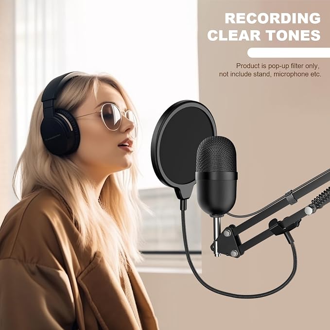 Professional Microphone Pop Filter Mask Shield For Blue Yeti and Any Other Microphone,Mic Dual Layered Wind Pop Screen With Flexible 360° Gooseneck Clip Stabilizing Arm - Image 7