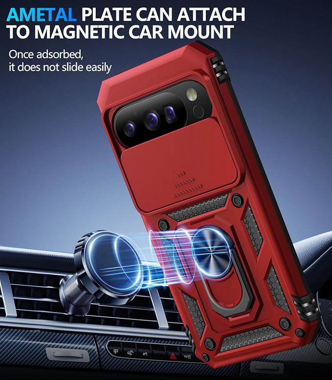 Taisairu for Google Pixel 10 Case/Pixel 10 Pro Case with Screen Protector & Slide Camera Lens Cover,Built-in Ring Stand Protective Phone Case for Pixel 10 Case/Google Pixel 10 Pro Case (Red) - Image 5