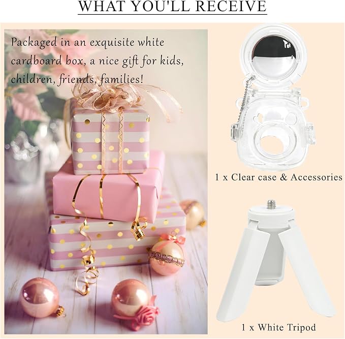 Protective Clear Case and Mini Tripod Kit Fits Fujifilm Instax PAL | for Instax Pal Hard Cover Camera Case with Selfie Mirror and White Stand Accessories Bundle - Image 8
