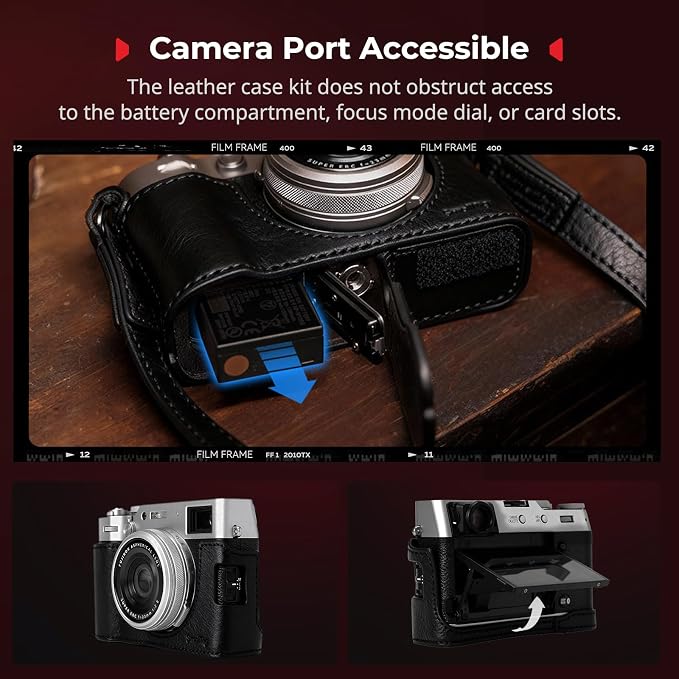 SMALLRIG Leather Half Case for FUJIFILM X100VI, Flip Cover, Shoulder Strap | Genuine Leather Material, Portable and Protecting (Black) - Image 6