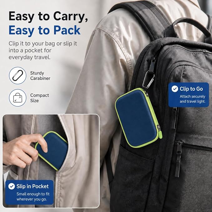 SSD Case for SanDisk Extreme Portable SSD & Extreme PRO, Hard Shell Protective Storage Bag with Carabiner, Fits 1TB 2TB 4TB 8TB External Solid State Drive for Business Travel (Green) | Elastic Strap Secures the SSD, Mesh Pocket Organizes Cables, Carabi... - Image 8