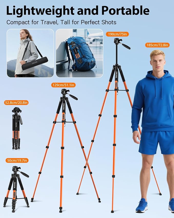 75inch Camera Tripod for ipad iPhone, Heavy Duty Aluminum Tripod with 360° Panoramic Ball Head,Compatible with Canon/Nikon/Sony DSLRs (Load 15 lbs for Travel/Live Streaming/Macro Shooting) - Image 4
