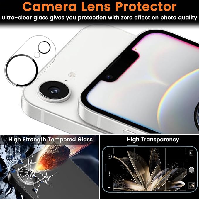 Lesakit 3+3 Pack Privacy Screen Protector for iPhone 16e 6.1-Inch with 3 Pack Camera Lens Protector, Anti Spy Tempered Glass Film 9H Hardness Bubble Free Case Friendly - Image 5