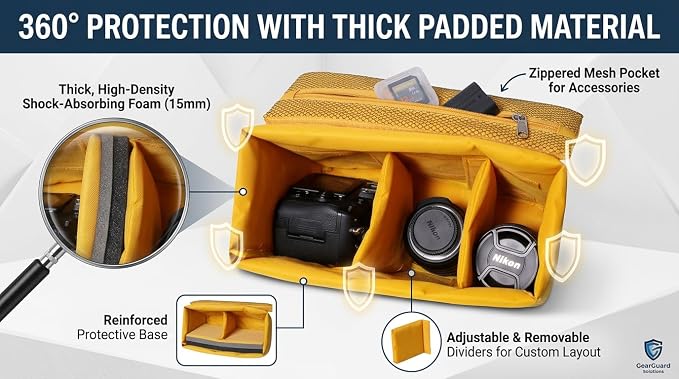 Men's Lightweight Vintage Waterproof Canvas DSLR SLR Shockproof Camera Shoulder Messenger Bag Sling bag (Yellow) - Image 3