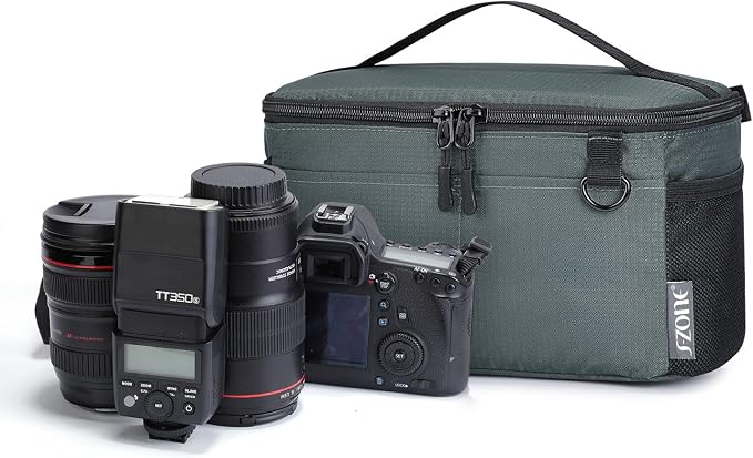 S-ZONE Water Resistant Camera Insert Bag with Sleeve Camera Case | Thicker Padding,Detachable Dividers,Fits in Backpack or Messenger Bag - Image 4