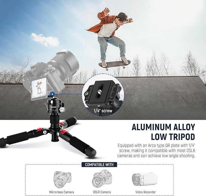 NEEWER Mini Desk Camera Tripod with Cell Phone Holder, 20"/50cm, TP-AAM521 | Compatible with iPhone Video Recording Filming, Small Portable DSLR Camcorder Webcam Stand, 360° Ball Head 1/4" QR Plate - Image 2