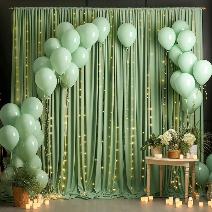 10x8ft Wrinkle Free Sage Green Backdrop Curtains for Parties, Polyester Photo Backdrop Drapes for Wedding Birthday Party Photography Background Curtains Decoration - Image 3