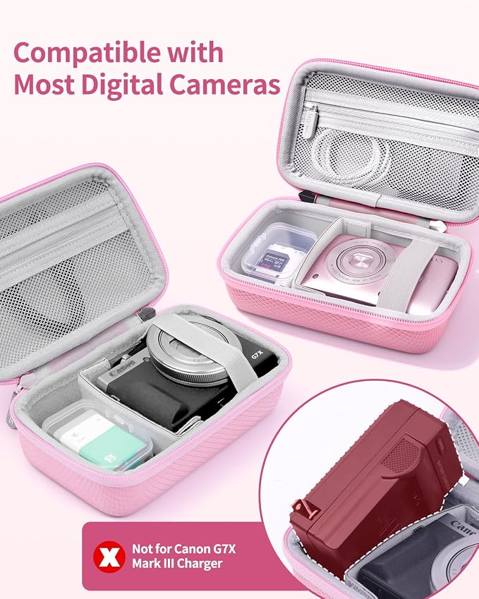 Krypthos Camera Case for Canon G7 X Mark III with SD Card Storage (Pink) | Compatible with Kodak Pixpro FZ45, Canon G7X Mark III，CAMKORY DC403, Travel Small Cameras, Protective, Durable, Easy to Carry - Image 2