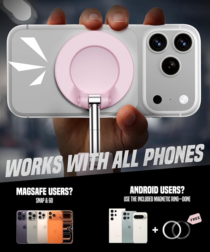 All Metal Dual Magnetic Gym Phone Holder for MagSafe, Pink | 360°Adjustable, Fit for iPhone/Android, Tri-Axis Phone Mount,Gym Accessories for Bodybuilder Men Women Workout Recording - Image 9