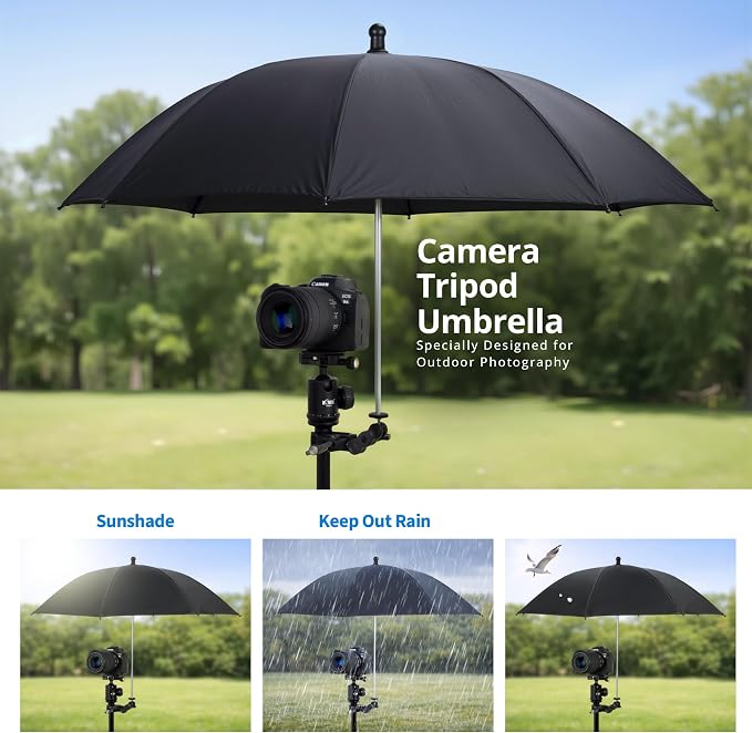 25.6" Camera Tripod Umbrella with Super Clamp for Mirrorless Camera Xbotgo | 360° Adjustable,Weather Guard Umbrella Sunshade,for Canon Nikon Sony Fujifilm Xbotgo Falcon Cameras Outdoor Photographing - Image 2