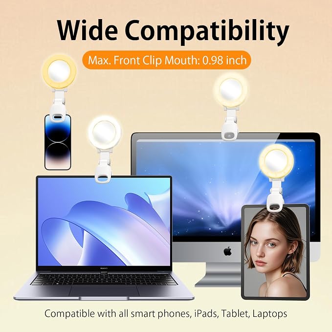 Portable Ring Light for Phone with Mirror, Rechargeable LED | Clip-On Selfie Light, 3 Colors 9 Brightness, for iPhone Laptop Webcam, Video Recording Vlogging Makeup, Content Creator - Image 7