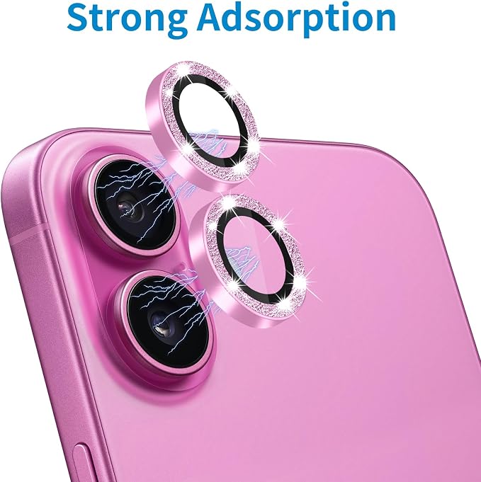Designed for iPhone 16 and 16 Plus Camera Lens Protector, Bling Glitter Diamond Lens Cover 9H Tempered Glass Camera Cover Anti Scratch Shockproof Screen Protector - Image 4