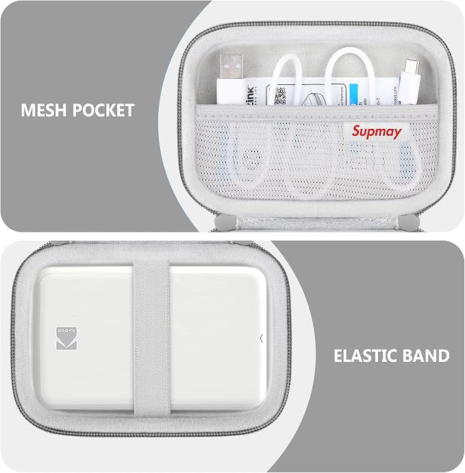Hard Carrying Case for Kodak Step Instant Smartphone Photo Printer - Portable Mini Color Wireless Mobile Printer, Zipper Mesh Pocket for USB Cable, Photo Paper, Grey - Image 4