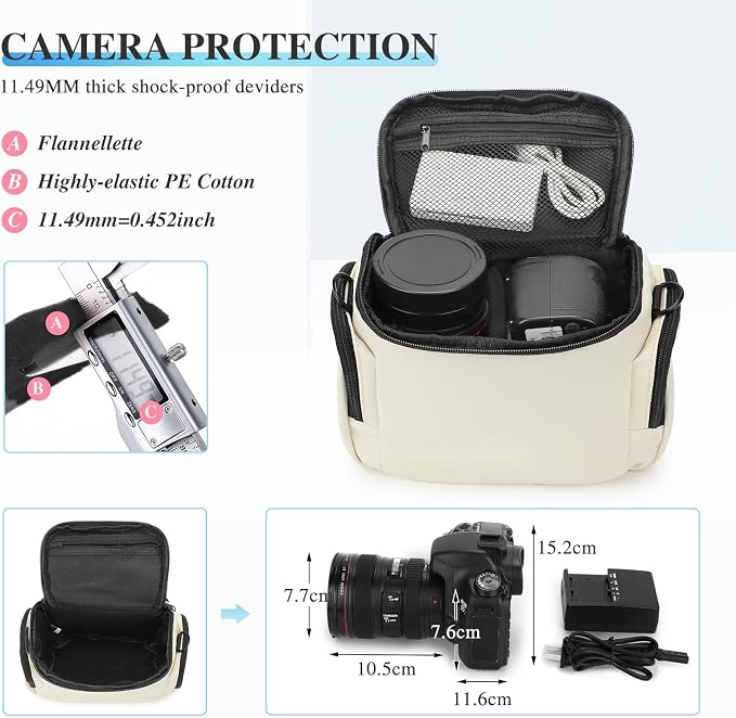 G-raphy Camera Bag Case Compact Lightweight Shoulder Crossbody Sling Photography Bags for Nikon Canon Sony DSLR SLR Mirrorless with Removal Straps (Beige) - Image 6