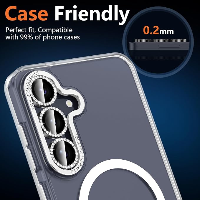 for Samsung Galaxy S25 Plus Camera Lens Protector, Individual Metal Ring Tempered Glass Lens Cover, [Strong Adsorption] Scratch Resistant Ultra-Thin HD Clear Lens Cover, 1 Set-Black Diamond - Image 7