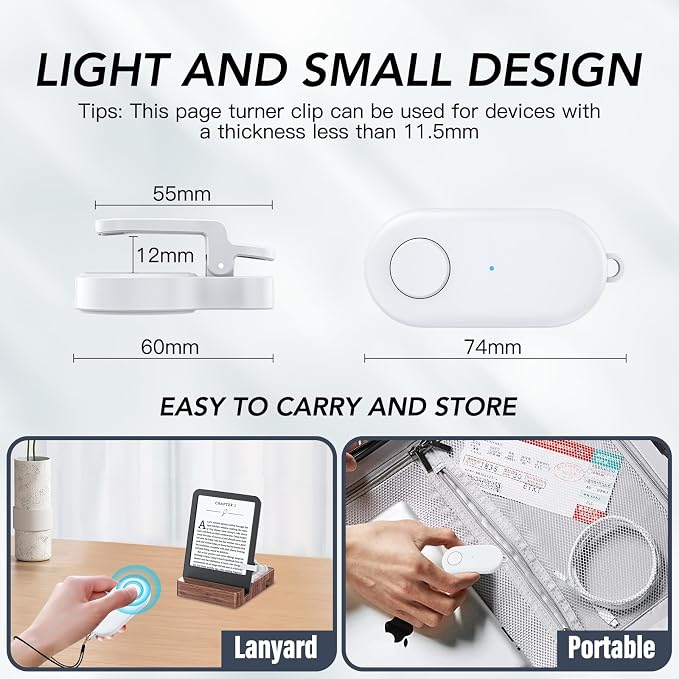 Remote Control Page Turner for Kindle Paperwhite Oasis Kobo eReaders,Kindle Clicker Page Turner Accessories for iPhone,iPad, Android Tablets Reading Novels,Video Record&Shutter Selfie (Light White) - Image 6