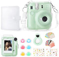 Rieibi Instax Mini 12 Accessories Gift Bundle: Clear Case with Strap, Photo Album, Selfie Mirror, Color Filters, DIY Stickers - Green by Rieibi