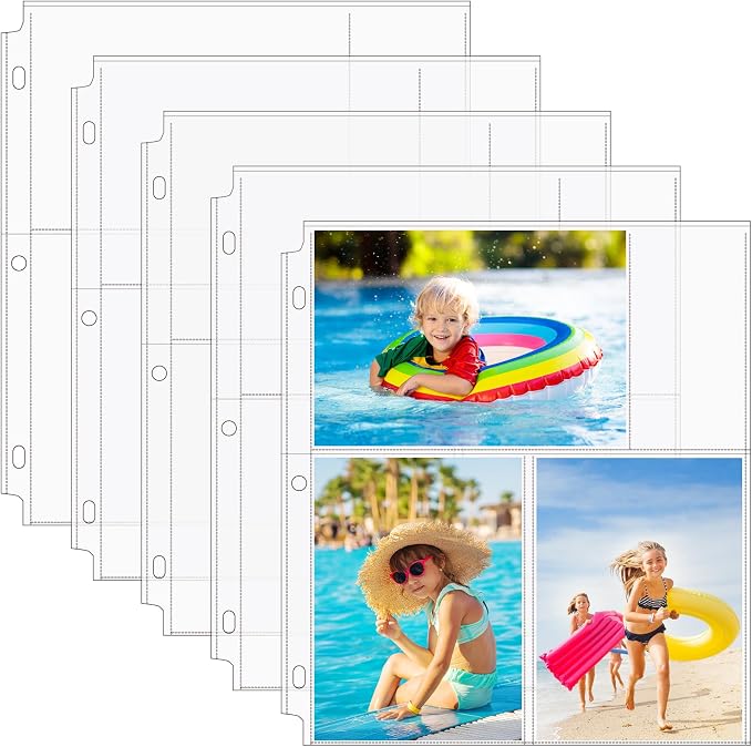 MaxGear 60 Pack 4x6 Photo Sleeves for 3 Ring Binder (360 Pictures),3 Pocket | Heavy-Duty Archival Page Protectors, Clear Photo Album Refill Pages, Plastic Postcard Sleeves, Recipe Card Binder Inserts by MaxGear