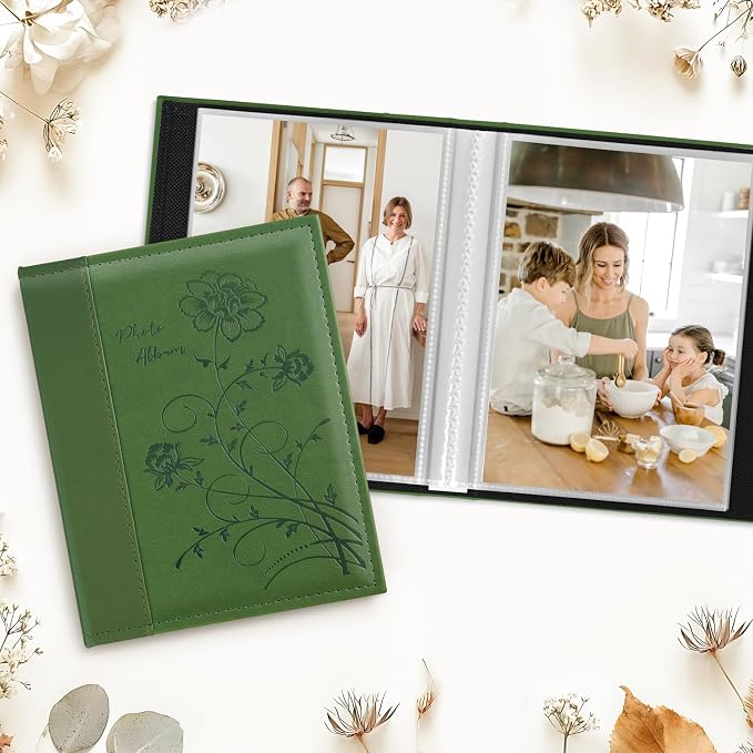 Artmag Photo Album 5x7 Clear Pages Pockets Leather Cover Slip Slide in Photo Album Book Holds 50 Vertical 5x7 Photos Picture Book for Wedding Family (Dark Green) - Image 3