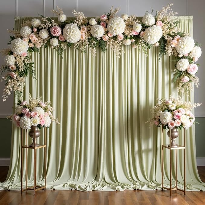10 ft x 8 ft Wrinkle Free Light Green Backdrop Curtain for Parties, Light Green Polyester Photo Backdrop Drapes for Baby Shower Wedding Engagement Birthday Party Backdrop Stand,5ft x 8ft 2 Panels by Outpain