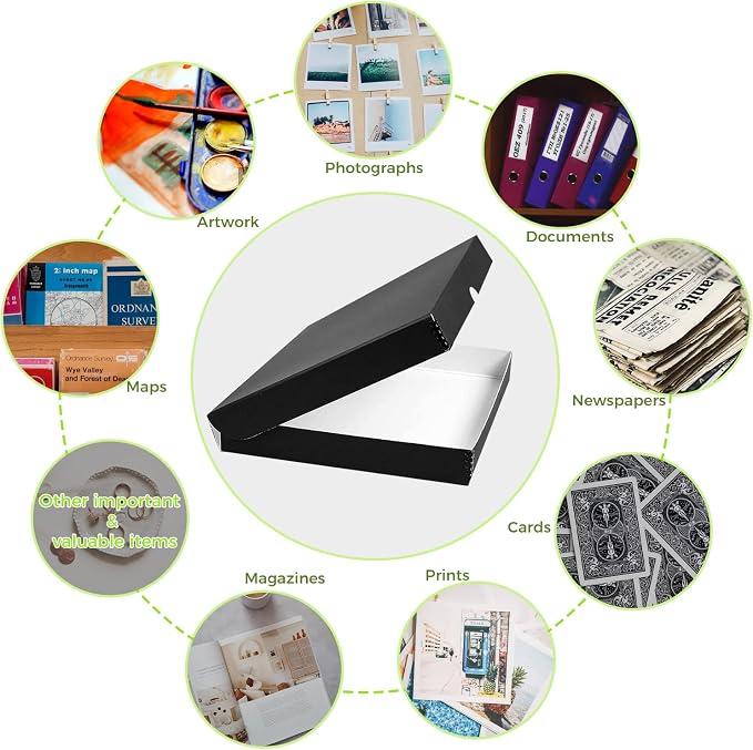Lineco Clamshell Archival Storage Box, 11.5x17.5x1.75 Inch, Black | Acid-Free with Metal Edge Boxboard, Organize and Store Photos Documents Cards Negatives Magazine Prints Family Records DIY - Image 5