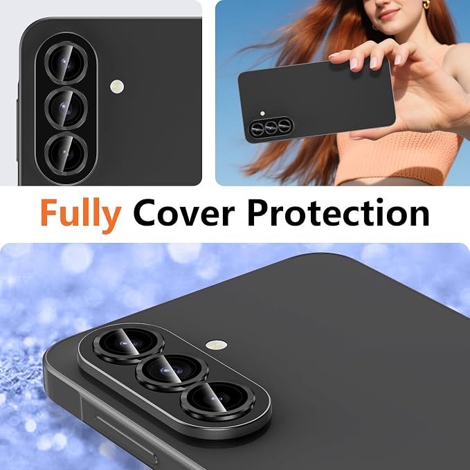for Samsung Galaxy A37/A57 Camera Lens Protector, Individual Metal Ring Tempered Glass Lens Cover, [Strong Adsorption] Scratch Resistant Ultra-Thin HD Clear Lens Cover, 1 Set-Black - Image 7