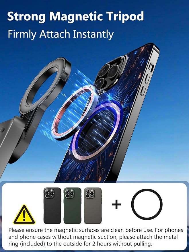 Magnetic Mini Selfie Stick for iPhone with Light (MPT-02) | 4 In 1 Portable Pocket Selfie Stick Tripod for iPhone & Android with Rechargeable Remote, Removable Phone Clip - Image 2