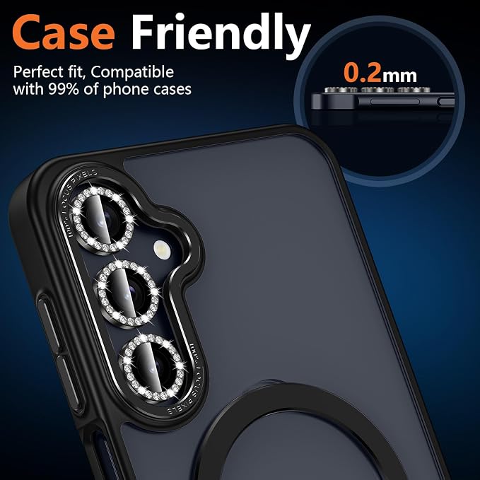 for Samsung Galaxy A16 Camera Lens Protector, Individual Metal Ring Tempered Glass Lens Cover, [Strong Adsorption] Scratch Resistant Ultra-Thin HD Clear Lens Cover, 1 Set-Black Diamond - Image 7
