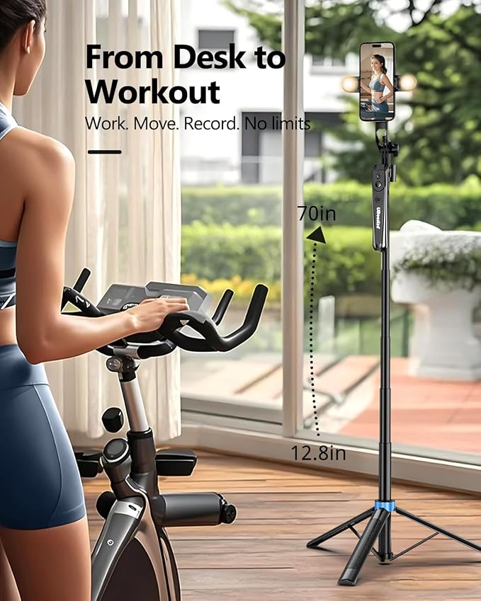 UBeesize 70'' Auto Face Tracking Tripod 360° Rotation with Stand, Phone Tripod with Fill Light, Selfie Stick & Phone Stand for Recording, Vlog/Live Stream/Video/TikTok, Compatible with iPhone/Android - Image 6