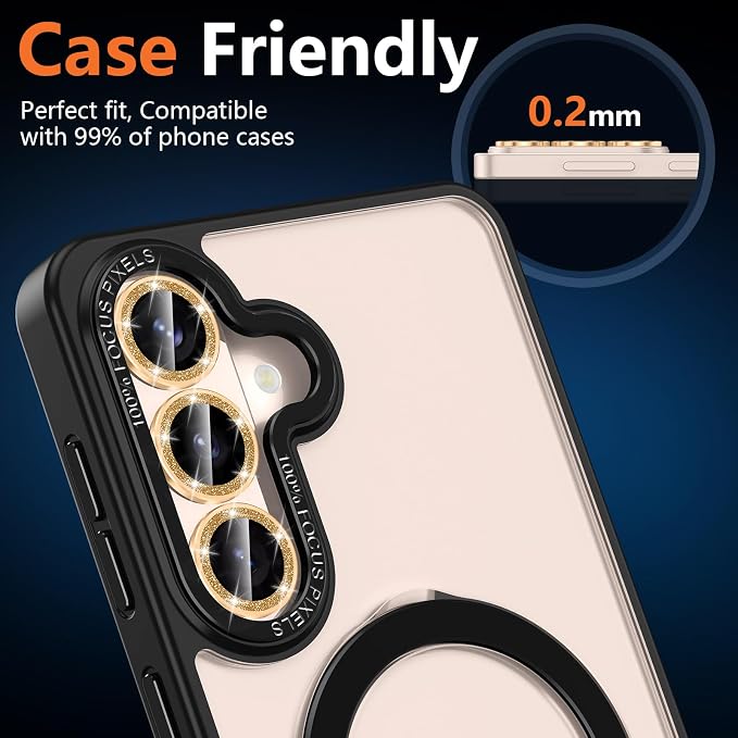 for Samsung Galaxy S26 Plus Camera Lens Protector, Individual Metal Ring Tempered Glass Lens Cover, [Strong Adsorption] Scratch Resistant Ultra-Thin HD Clear Lens Cover, 1 Set-Gold Sparkly - Image 6