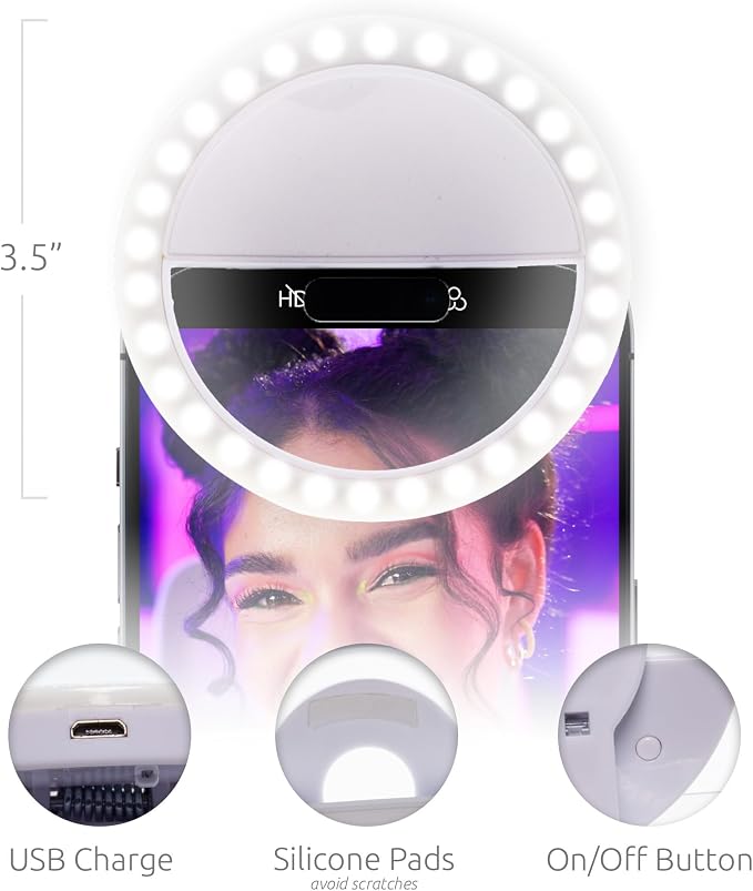 Windy City Novelties Rechargeable LED Selfie Ring Light – Clip-On 3.5” Phone Light for iPhone, Android & Laptops – USB Charging, Adjustable Brightness – Portable Selfie & Video Lighting - Image 2