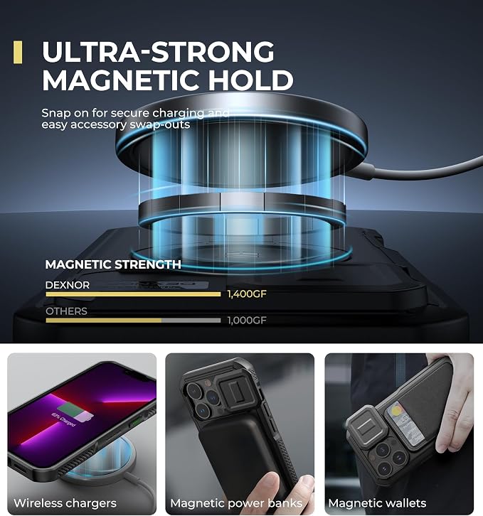 Dexnor for iPhone 13 Pro Case with Slide Camera Cover & Adjustable Kickstand, Compatible with MagSafe, Rugged Shockproof Bumper Cases Heavy-Duty Magnetic Protective Cover,6.1 inch,Black - Image 3
