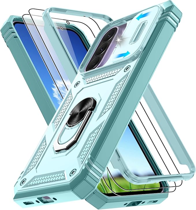 Gritup for Samsung Galaxy A37 5G Phone Case with Camera Cover | 2*Screen Protector | 360° Rotating Ring Kickstand, Military Grade Protective Cover para Samsung A 37, Green by Gritup