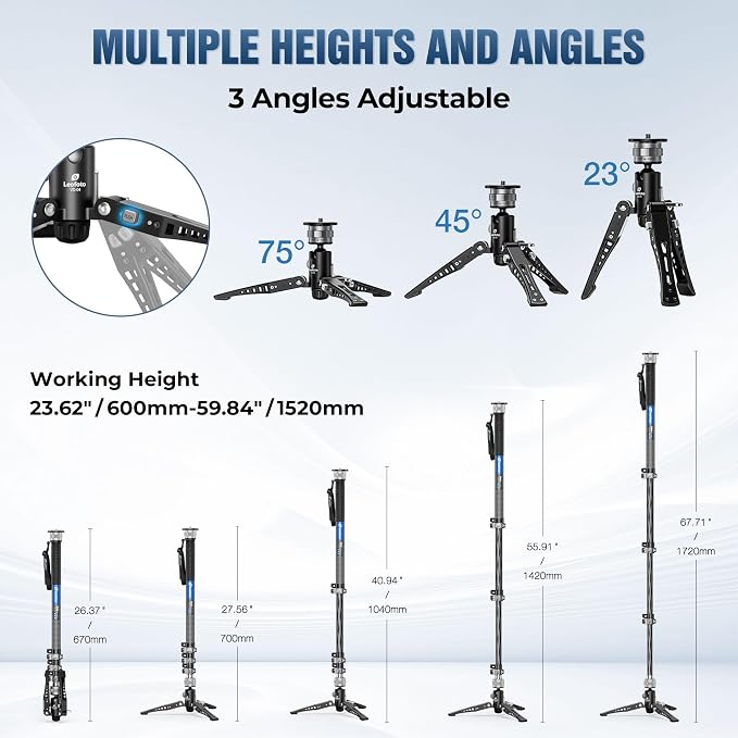 LEOFOTO Carbon Fiber Monopod with Pedal, 75.59" Portable Travel Monopod with Feet for Camera, Max Load 11.02LB/5KG, Compatible with Sony/Canon/Nikon/DSLR (MF-324CL) - Image 3