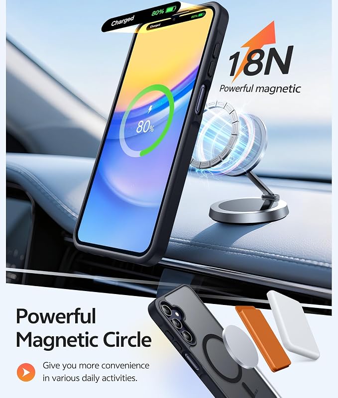 FNTCASE for Galaxy A15 5G Phone Case, Screen Protector, Black | Translucent Matte Magnetic Back, 14FT Military Grade Drop Protection, Shockproof Protective, for Samsung A 15 Cover - Image 3
