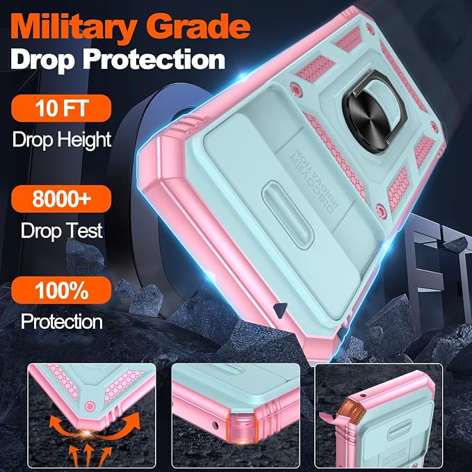 Gritup for Pixel 9A Case Military-Grade Shockproof with Kickstand | with 2 PCS Screen Protector, Slide Camera Cover, Heavy Duty Outdoor Protection Funda para Google 9 A Phone Cover, Green+Pink - Image 2