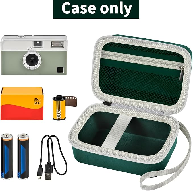 Film Camera Case for Kodak EKTAR H35 H35N Half Frame Film Camera | Camera and 35mm Film Rolls Storage, Mesh Pocket for Small Accessories, Travel and Home Organization; Dark Green, Case Only - Image 2