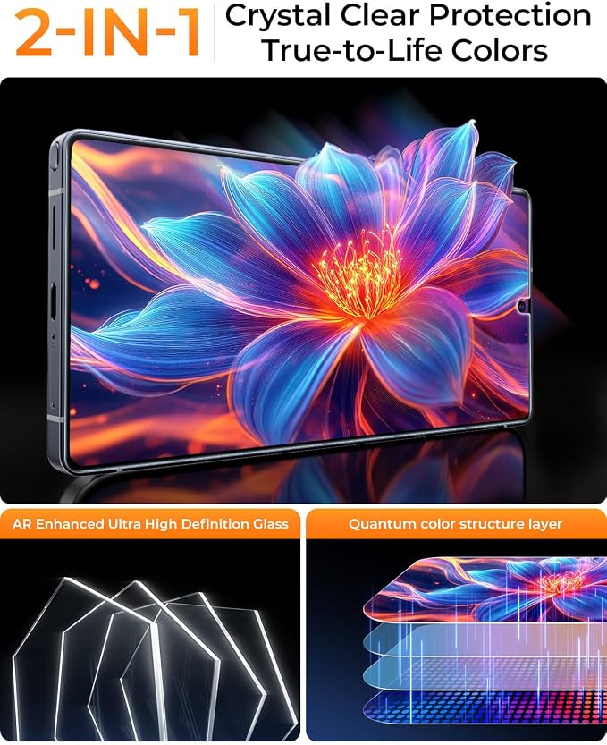 TOP 9H+ 2+2 Packs for Samsung Galaxy S26 Ultra Screen Protector 6.9'' | With Camera Lens Protector [Auto-Dust Removal&100% Fingerprint Unlock] HD Tempered Glass 10X Military Protection, Zero-Bubble - Image 7