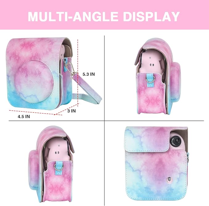 CAIYOULE Camera Case for Fujifilm Instax Mini 12 Instant Film Camera | Protective Camera Case, Camera Crossbody Bag for Fuji Mini 12 with Photo Album, Adjustable Shoulder Strap, Blue Pink - Image 4