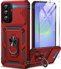 Taisairu for Samsung Galaxy A37 Case/A36 Case with Screen Protector & Slide Camera Lens Cover, Built-in Ring Stand Shockproof Protective Case for Samsung A37 5G Case/Samsung A36 5G Case (Red) by Taisairu