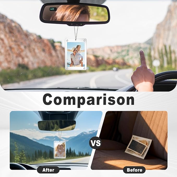 Hanging Car Photo Holder for Rearview, Acrylic Magnetic Picture Frame with Chain, Universal Car Rear View Mirror Accessories for Couple Pet Photo Holder, 1 Pack - Image 5