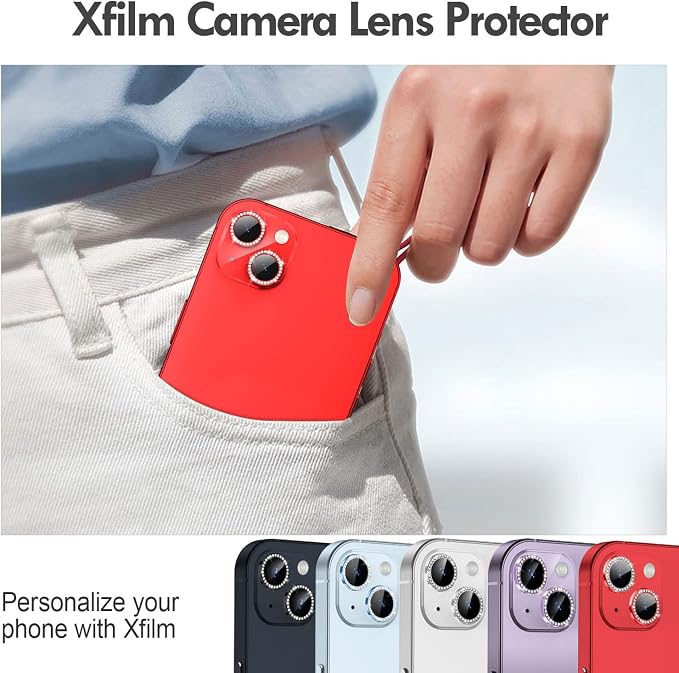 for iPhone 14/14 Plus Camera Lens Protector Bling Diamond, Red | Individual Metal, 9H Hardness, Scratch Resistant, Shockproof, Drop Protection, Case Friendly, Stylish Accessories - Image 5
