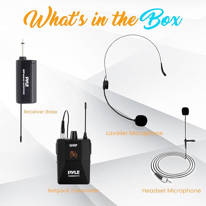 UHF Wireless Microphone System Kit - Portable Professional Cordless Microphone Set Wireless Mic Kit w/Headset Mic, Lavalier Mic, Beltpack Transmitter, Receiver - Karaoke & Conference - Pyle PDWMU112 - Image 8